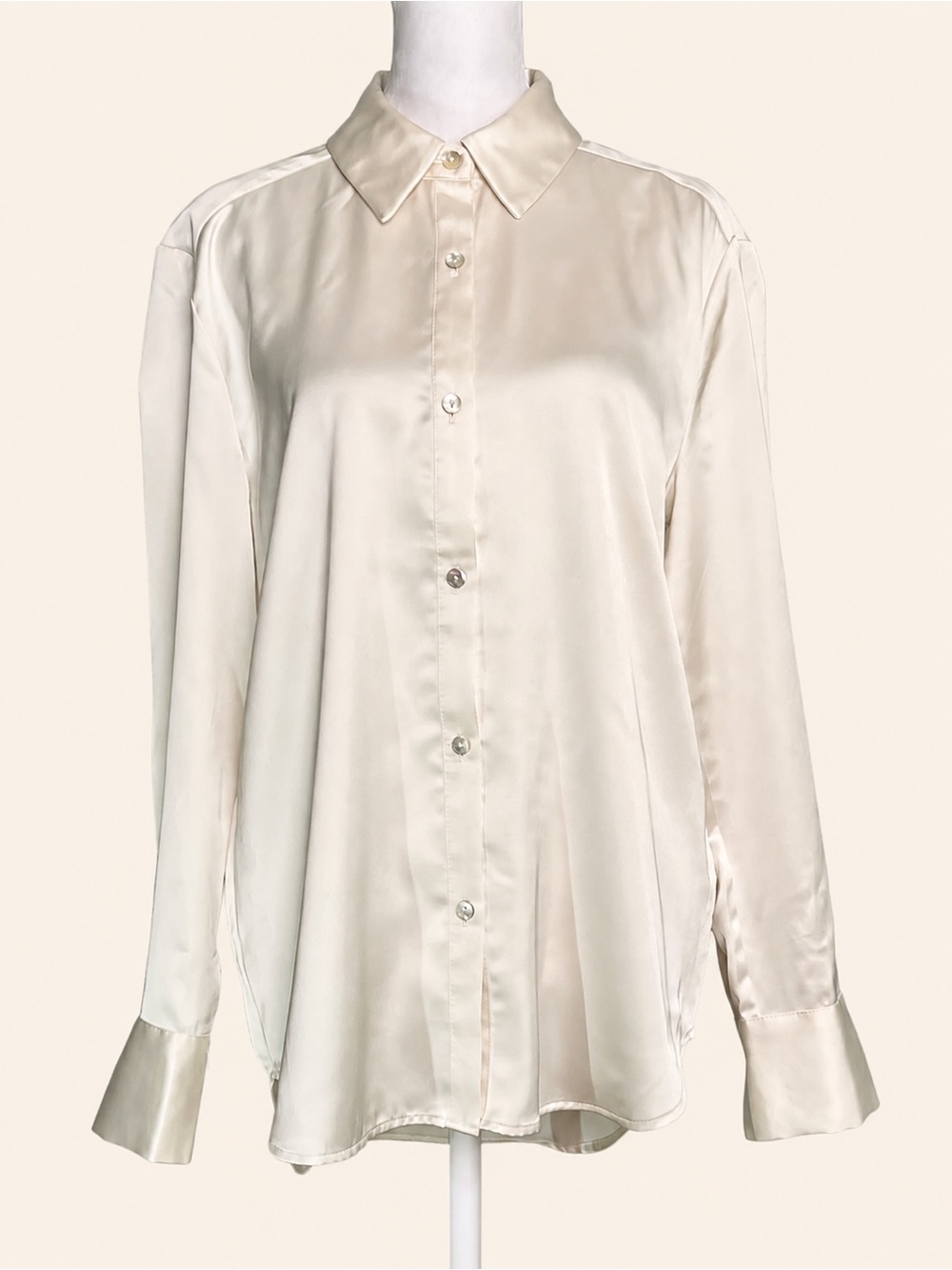 🤍 RACHEL ZOE IVORY SATIN BUTTON-DOWN • M • ’90s MINIMALIST